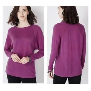 J. Jill Wearever Collection‎ Washable Merino Wool Pointelle Sweater Purple- XSP